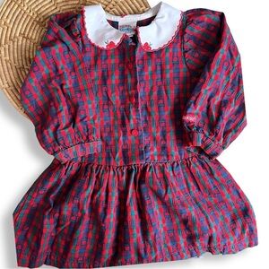Vintage Oshkosh B’Gosh 90’s Apple Novelty Print Peter Pan Collar Button Dress 2T